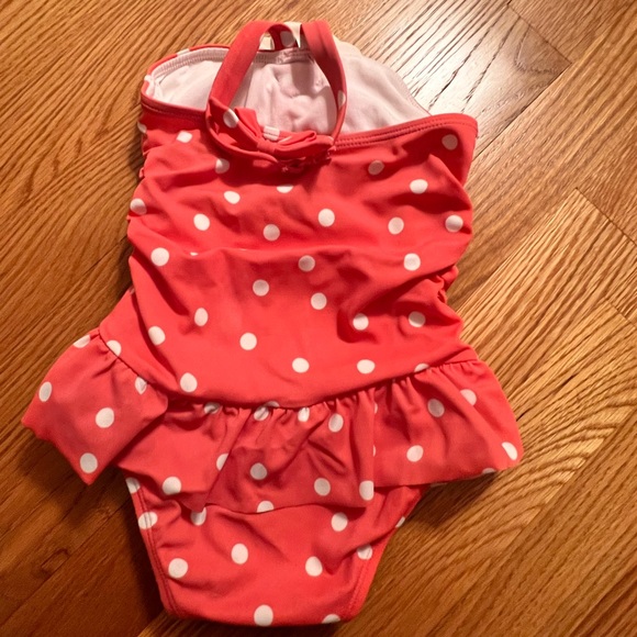 Janie & Jack little girls coral polka dot bathing suit - Picture 2 of 4
